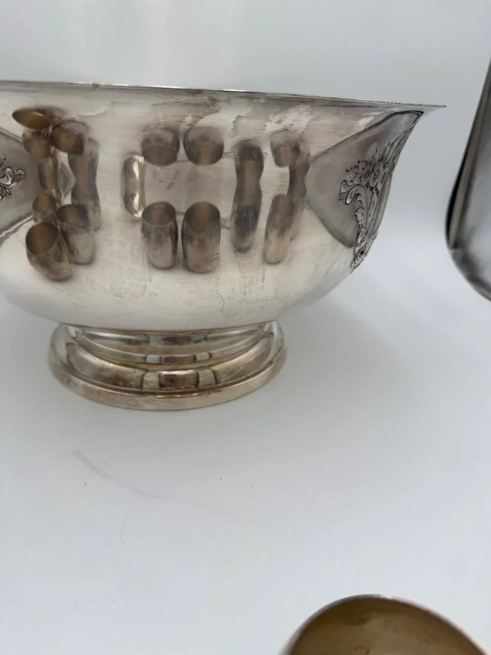 Antique Silver Plated Punch Bowl Set Matching Cups Ladle Vintage  Leonard Sheffi
